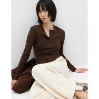 M&S Ribbed Round Neck Fitted Knitted Top With Wool Nutmeg