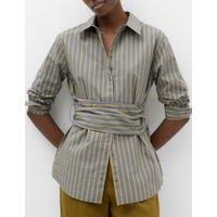 M&S Pure Cotton Striped Tie Waisted Shirt Grey Mix