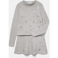 M&S 2 Piece Knitted Embellished Skirt Set (6-16 Yrs) Grey Marl
