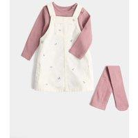 M&S 2 Pack Cotton Rich Embroidered Pinafore & Tights Cream