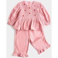M&S 2 Piece Pure Cotton Heart Stripe Outfit (0-5 Yrs) Red