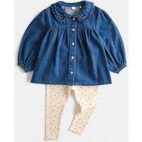 M&S 2 Piece Denim Blouse & Leggings Outfit (0-5 Yrs) Denim Mix