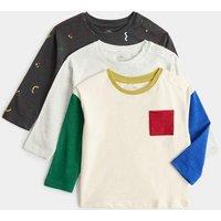 M&S 3 Pack Pure Cotton Abstract Tops (0-5 Yrs) Charcoal Mix