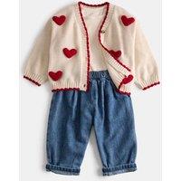 M&S 3 Piece Heart Cardigan Outfit (0-5 Yrs) Cream Mix