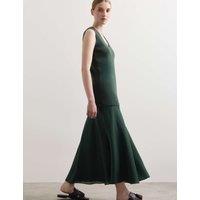 JAEGER V-Neck Stitch Detail Midi Knitted Dress Dark Green