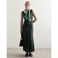 JAEGER V-Neck Stitch Detail Midi Knitted Dress Dark Green