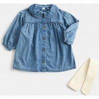 M&S 2 Piece Heart Print Dress with Tights (0-5 Yrs) Blue Mix
