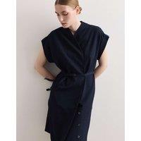 JAEGER Cotton Rich Knee Length Wrap Dress Navy