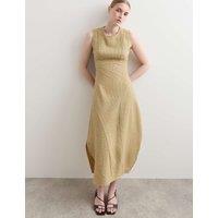 JAEGER Cotton Rich Textured Midi Shift Dress Yellow Mix