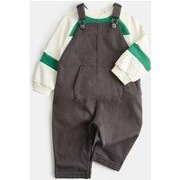 M&S 2 Piece Cotton Dungaree & Sweatshirt Outfit (0-3 Yrs) Grey