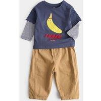 M&S 2 Piece Pure Cotton Top & Bottom Outfit (0-5 Yrs) Navy Mix