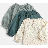 M&S 3 Pack Pure Cotton Floral Long Sleeve Tops (0-5 Yrs) Blue Mix