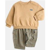 M&S Cotton Rich Checked Sweatshirt & Trouser Set (0-5 Yrs) Brown Mix
