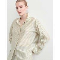 JAEGER Lyocell Rich Sheer Striped Shirt Ivory Mix