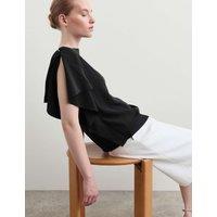 JAEGER Pure Silk Slash Neck Top Black