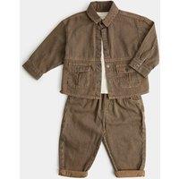 M&S 3 Piece Cotton Rich Striped Outfit (0-5 Yrs) Camel Mix