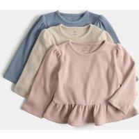 M&S 3 Pack Drop Waist Plain Long Sleeve Tops (0-5 Yrs) Multi