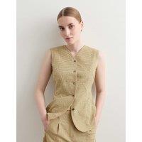 JAEGER Cotton Rich Checked Seersucker Waistcoat Yellow Mix