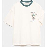 M&S Pure Cotton Golf Dog Graphic T-Shirt (6-7 Yrs) Ecru
