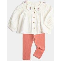 M&S 2 Piece Floral Blouse & Leggings Outfit (0-5 Yrs) Cream Mix