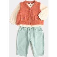 M&S 3 Piece Waistcoat Top & Jeans Outfit (0-5 Yrs) Coral