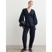 JAEGER Cotton Rich Textured V-Neck Blouse Navy