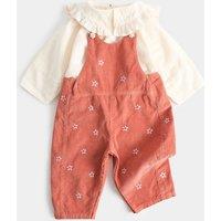 M&S 2 Pack Pure Cotton Blouse & Dungarees Outfit (0 Mths-3 Yrs) Coral