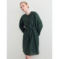 JAEGER Cotton Silk Blend Knee Length Shirt Dress Dark Green