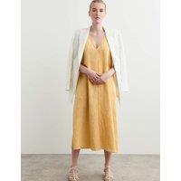 JAEGER Floral Jacquard V-Neck Midi Dress Yellow