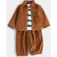 M&S 3 Piece Pure Cotton Shirt & Trousers Outfit (0-5 Yrs) Brown Mix