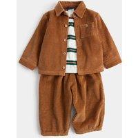 M&S 3 Piece Pure Cotton Shirt & Trousers Outfit (0-5 Yrs) Brown Mix