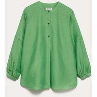 JAEGER Cotton Silk Blend Collarless Shirt Bright Green