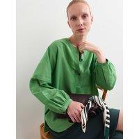 JAEGER Cotton Silk Blend Collarless Shirt Bright Green