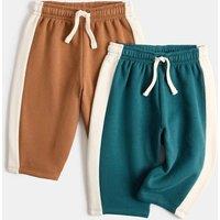 M&S 2 Pack Cotton Rich Side Stripe Joggers (0-5 Yrs) Green Mix