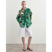 JAEGER Cotton Silk Blend Geometric Shirt Green Mix