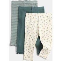 M&S 3 Pack Cotton Rich Ditsy Leggings (1-5 Yrs) Blue Mix