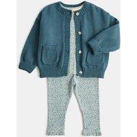M&S 3 Piece Cotton Rich Jersey Outfit (0-3 Yrs) Blue Mix