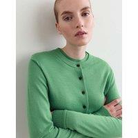 JAEGER Merino Wool With Silk Crew Neck Cardigan Green