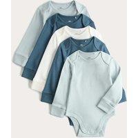 M&S 5 Pack Pure Cotton Plain Long Sleeve Bodysuits (7lbs-3 Yrs) Aqua Marine