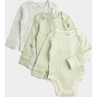 M&S 3 Pack Pure Cotton Peas Bodysuits (7lbs - 3 Yrs) Light Green