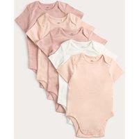 M&S 5 Pack Pure Cotton Bodysuits (7lbs-3 Yrs) Blush