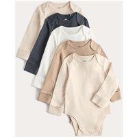 M&S 5 Pack Pure Cotton Plain Long Sleeve Bodysuits (7lbs-3 Yrs) Light Brown