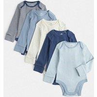 M&S 5 Pack Striped Long Sleeve Bodysuits (7lbs-3 Yrs) Blue Mix