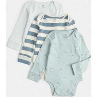 M&S 3 Pack Pure Cotton Patterned Bodysuits (7lbs - 3 Yrs) Aqua Marine