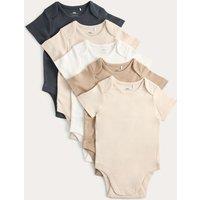 M&S 5 Pack Pure Cotton Bodysuits (7lbs-3 Yrs) Light Brown