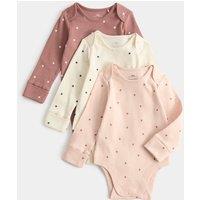 M&S 3 Pack Cotton Rich Heart Long Sleeve Bodysuits (0-3 Yrs) Pink Mix