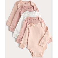 M&S 5 Pack Pure Cotton Plain Long Sleeve Bodysuits (7lbs-3 Yrs) Blush