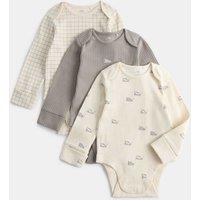 M&S 3 Pack Cotton Rich Dino Bodysuits (7lbs - 3 Yrs) Light Cream