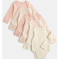 M&S 5 Pack Long Sleeve Bodysuits (Newborn-3 Yrs) Pink Mix