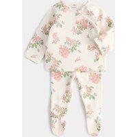 M&S 2 Piece Cotton Rich Jersey Outfit (7lbs - 12 Mths) Light Cream